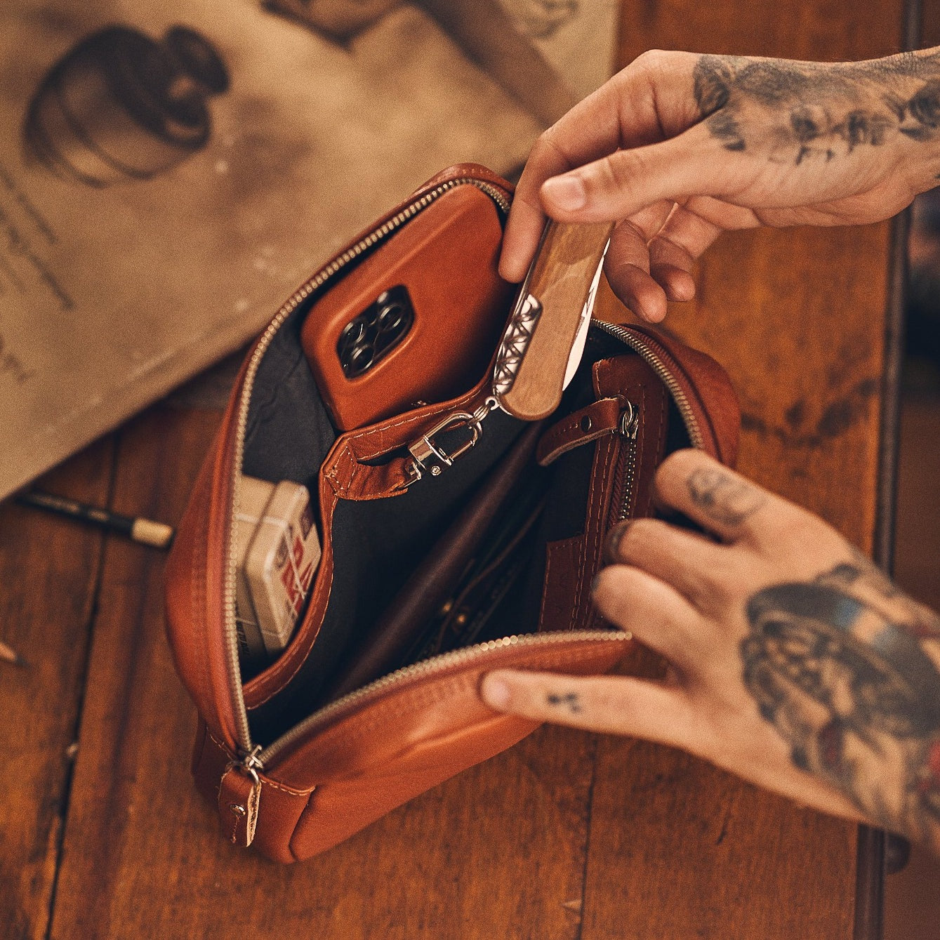 Walden® iPad Sleeve + Genuine Leather Tech Bag Bundle · Terra