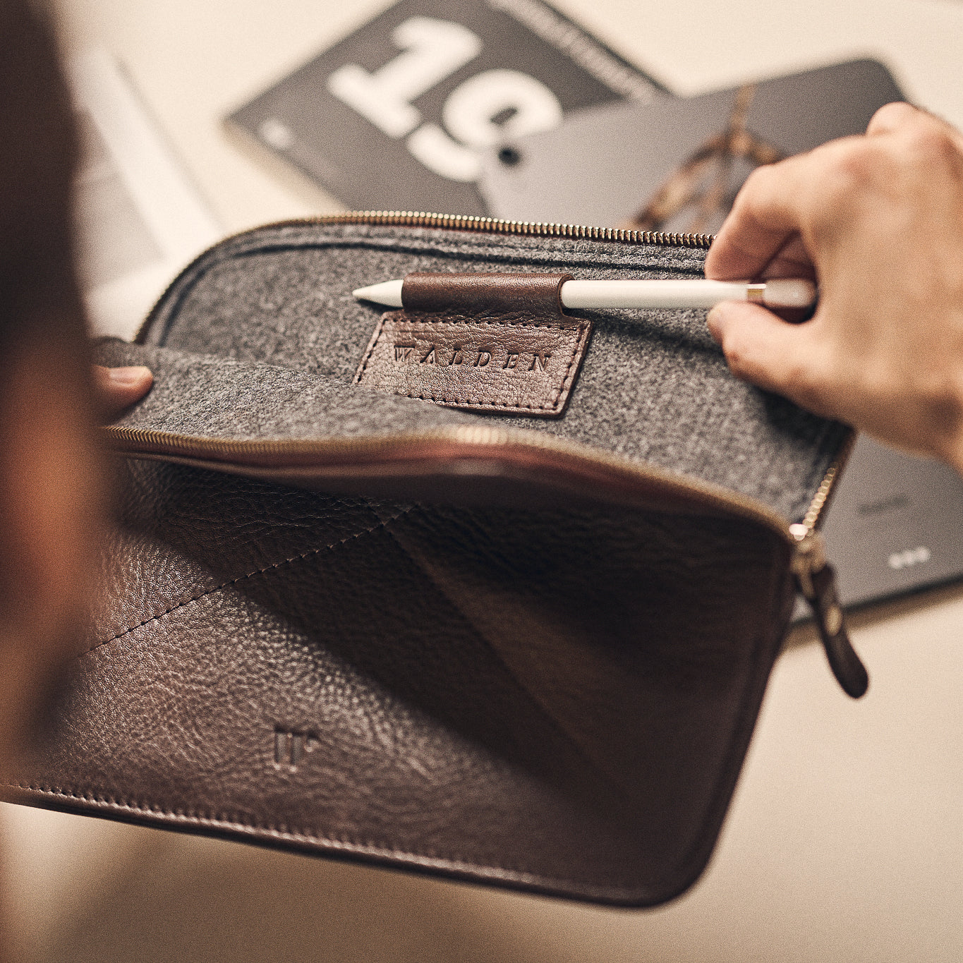 Walden® iPad Sleeve + Genuine Leather Tech Bag Bundle · Moca