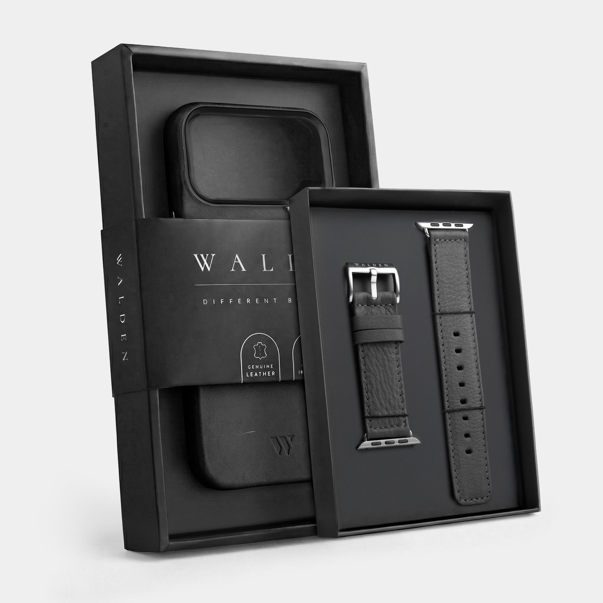 Walden® Genuine Leather iPhone Case + Apple Watch Strap · Bosco #color_bosco black